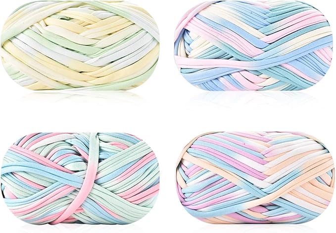 iSuperb 4 Pack Knitting Yarn Colorful Cloth T-Shirt Yarn Fabric Crochet Cloth for DIY Knitted Art Basket Bag - 400g