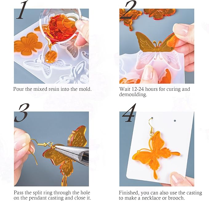 Resin Jewelry Making Kit Uv Resin Molds Silicone Butterfly Earring Making Kit DIY Crystal Glue Necklace Pendant Keychain Molds Jewelry Making Supplies Resin Art Craft Mother's Day Gift