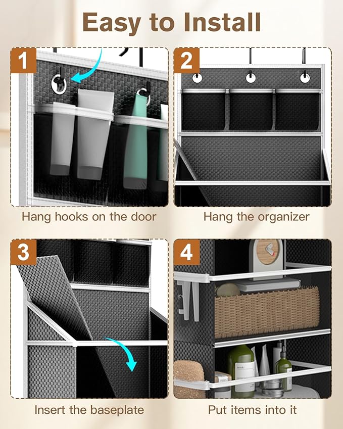 Hanging Yarn Storage Organizer, Large Capacity Knitting Yarn Organizer Storage with 5 Deep Pockets 13 Mesh Bags, Over The Door Yarn Holder for Knitting Needles Crochet Hooks, Black