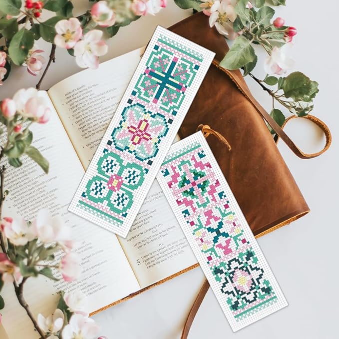 BEUNITONE Cross Stitch Bookmark Kits 6 Pcs Variegated Flowers DIY Bookmarks Cross Stitch Set for Adults Beginners Hand Embroidery Set Traditional Decorative Patterns Craft Kits for Gifts 8''x2.4''