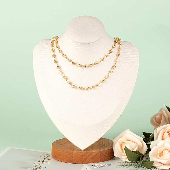 KYUNHOO Gold Plated Brass Chain Bulk on Spool 3 Meters Sparkle Faceted Beaded Rosary Chains for Necklace Bracelet Making DIY Handcraft Finding Supplies with Lobster Clasps and Jump Rings