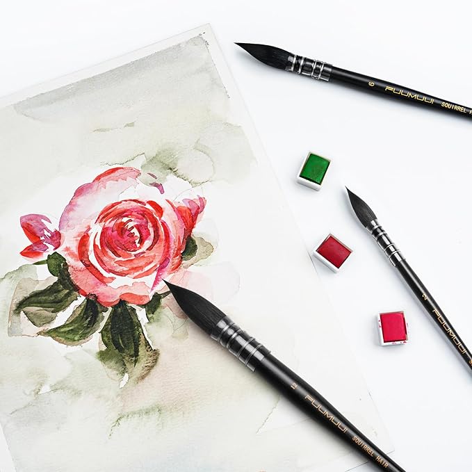 3PCS Squirrel Hair Watercolor Brushes, Fuumuui Professional Mop Round Quill Detail Fine Tip Watercolor Paint Brush Set for Water Color Gouache Ink Painting - Sizes #2, 6, 12