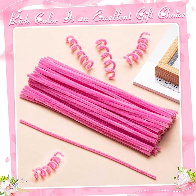 Peryiter 371 Pipe Cleaners Flowers Set, Mixed Colors Chenille Stems Bulk with Floral Wires, Gardening Tape, Stamen for DIY Flower Making Kit, Gift Idea for Mother's Day(Pink)