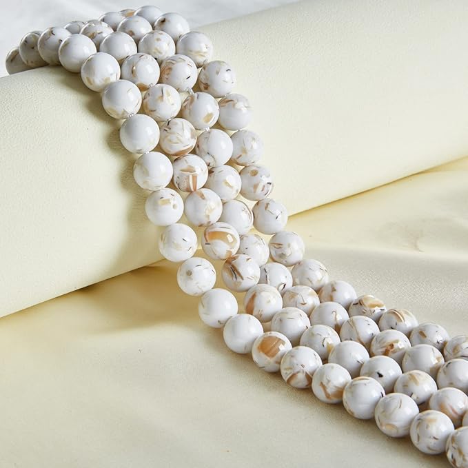 100pcs 8mm white shell turquoise beads natural gemstone beads round loose beads for jewelry making