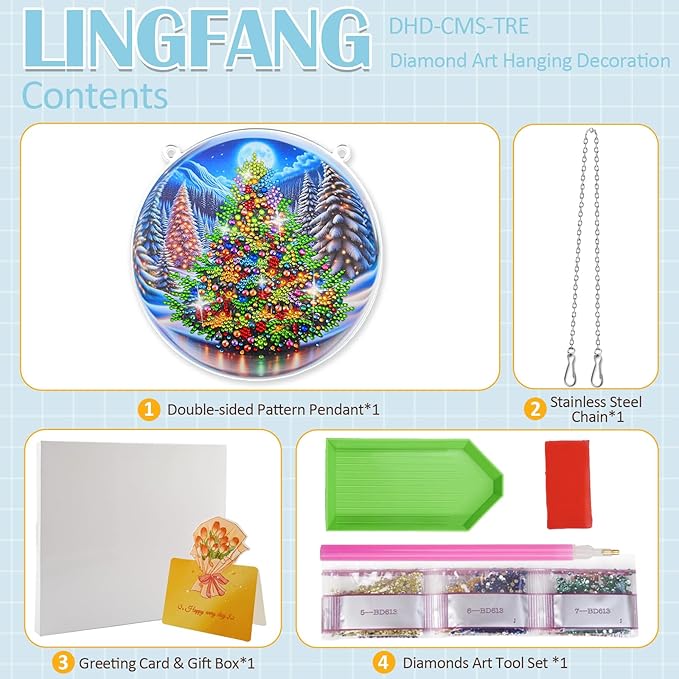 Diamond Art Hanging Kit for Adult, Painting Hanging Ornament Kit, Special Shaped Rhinestone,DIY Acrylic 5D Diamond Art Window Pendants Home Garden Wall Kits Hanging,Double Sided (Chrismas Tree)