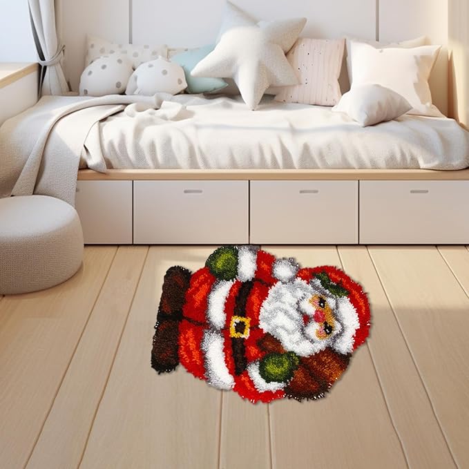 MIAOLLUN Latch Hook Rug Kits, 3D Printed Canvas Christmas Santa Decor Crochet Tapis Needle for Carpet for Crafts 20.4" X 15.0",Santa Claus