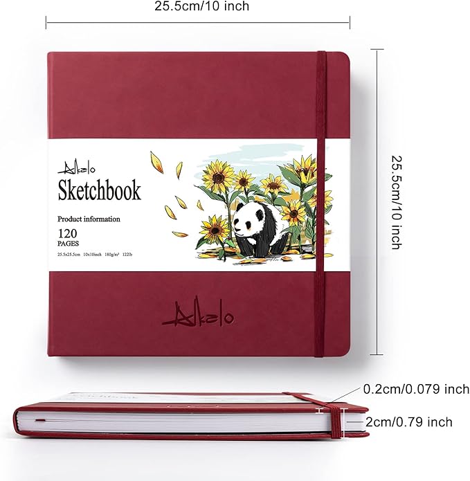 Square Sketchbook for Drawing, 120 Pages Sketch Book, 122LB/180GSM Thick Paper, Mixed Media Sketchbook for Charcoal Pencil, Inks Pen, Colored Pencil, Acrylic Marker, Oil Pastel