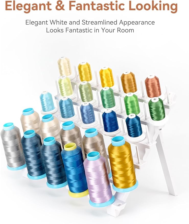 Sew Tech Thread Rack, Bright White Plastic Thread Holder with 60 Pegs and Extra 10 Long Pegs, Sewing and Embroidery Thread Stand