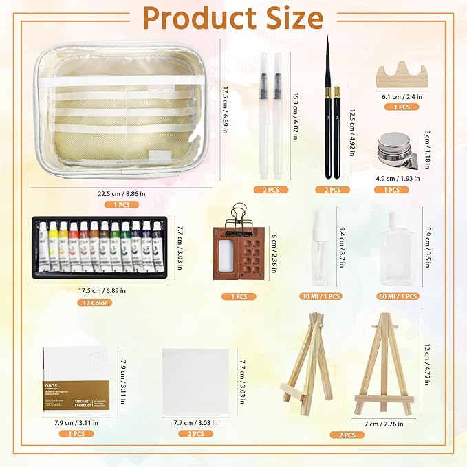 Mini Watercolor Travel Paint Set,22Pcs Artist Watercolor Palette Travel Set with Colors,Wooden Paint Box,Brush,Holder,Oil Cup,Plastic Bottles Storage Bag for Beginners Artists Student(8 Grids)