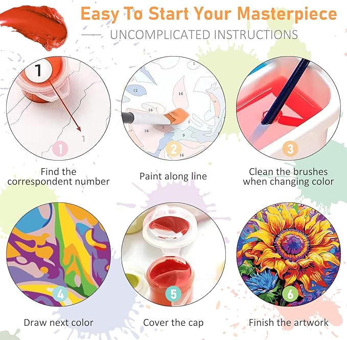 Framed Paint by Numbers Kit for Adults Beginners & Kids Ages 8-12, Sunflower Acrylic Easy Paint by Number with Frame, Watercolor Paint by Number Kits on Canvas Framed (10 * 10 Inch, without Easel)