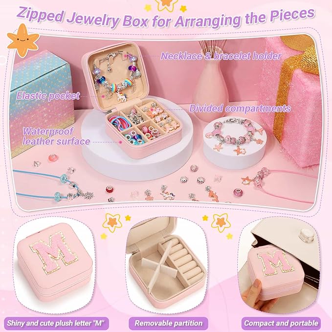 LifeisLuck Charm with Bracelet Making Kit, Jewelry Making Kit for Bracelet DIY Bead Necklace Kit with Cute Bracelet Box Unicorns Crafts Arts Kit Birthday Gifts - M