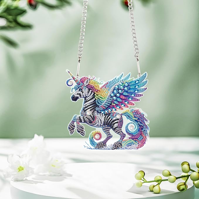 AiYuanzsh Rainbow Zebra Diamond Painting Pendant, DIY Diamond Art Sparkling Acrylic Hanging Decoration, Unique Zebra Design Wall Art Craft Kit for Adults