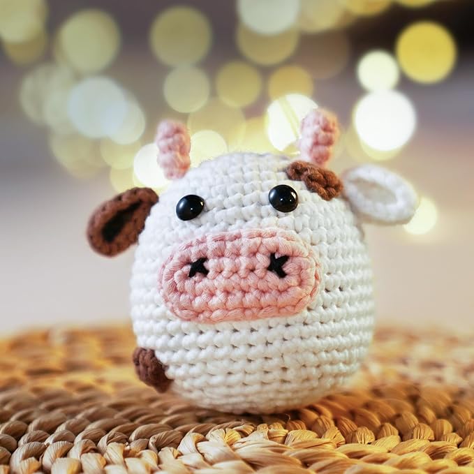 Crochet Kit for Beginners: Cow Crochet Kit, Including Step-by-Step Video Tutorials, Instruction, Hook, Accessories, Surprise Birthday Gift for Adults, Relaxing Crafts
