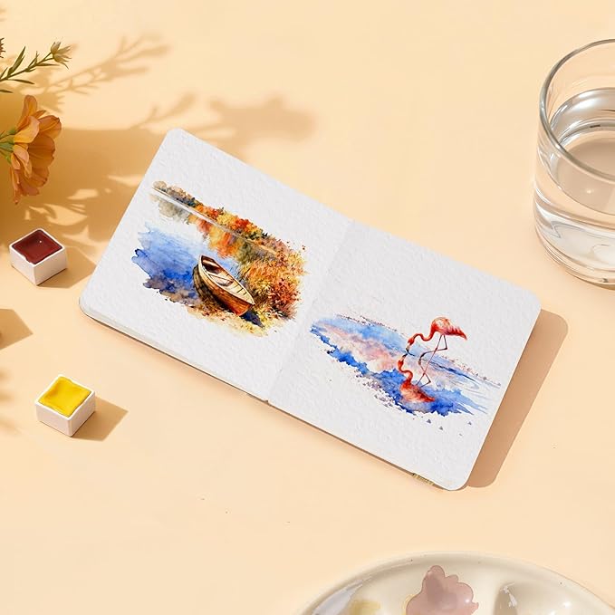 Watercolor Journal - 100% Cotton Cold Press Paper | 20 Sheets 40 Pages | 300GSM (140lb) | PU Leather Cover Watercolor Sketch Books for Artists Painting,Mixed Media 3.9in x 3.9in
