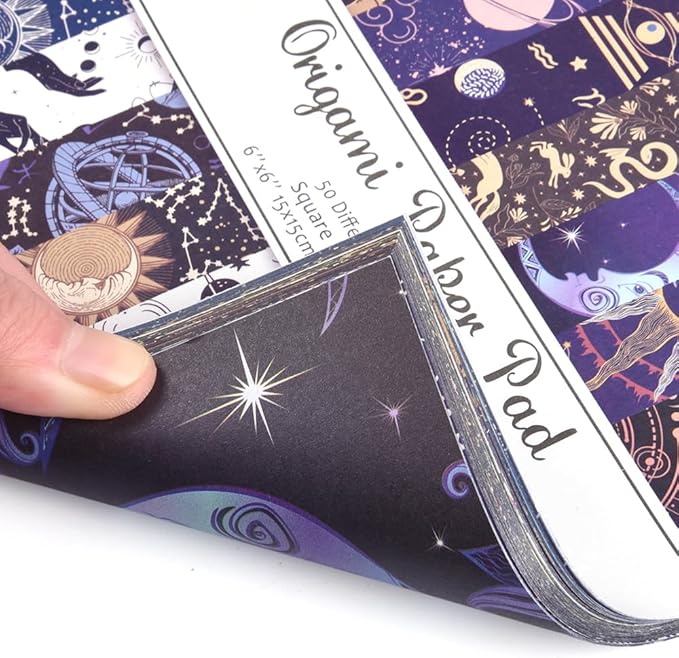 Origami Paper Kit 50 Sheets 70GSM 6 Inch Square Double Sided Color 50 Vivid Japanese Washi Chiyo Colors for Hand Crafts Origami Paper Arts Creativity.Constellation