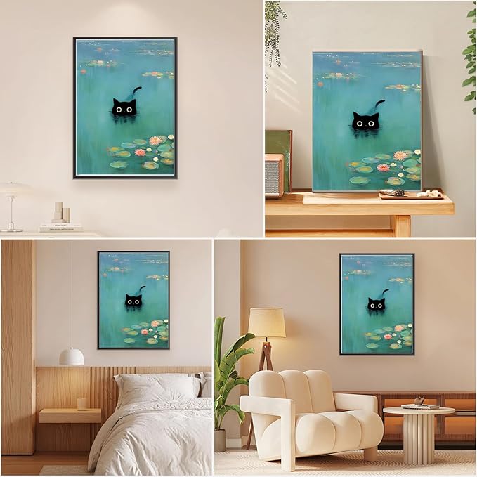 EOBROMD Framed Paint by Numbers Kits for Adults - Wooden Easel, Cat Lake DIY Painting Kits for Adults Beginner, Painting on Stretched Canvas Oil Paint by Numbers for Home Decor Gift 10x14 Inch
