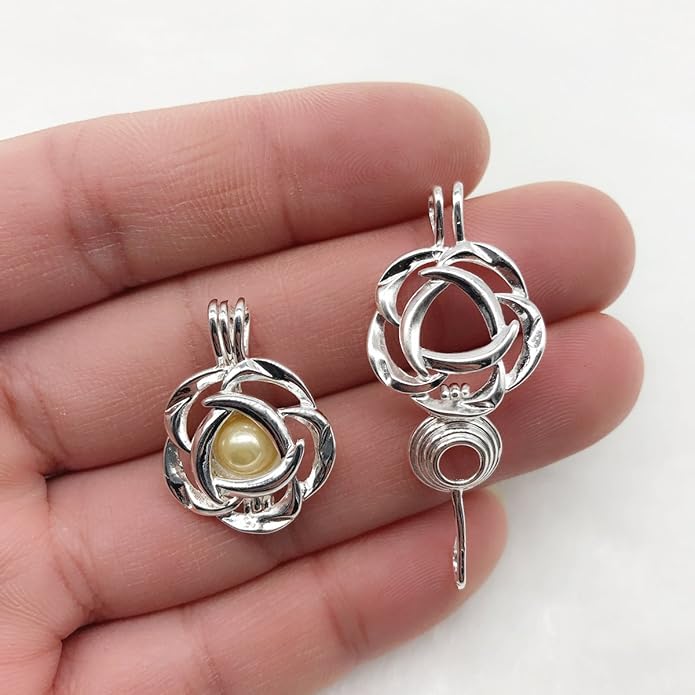 10pcs Silver Pearl Cage Locket Pendants, Essential Oil Diffuser DIY Necklace Bracelet Jewelry Making Craft, Bulk Beads Aromatherapy Diffuser Charms Gifts for Women Girls