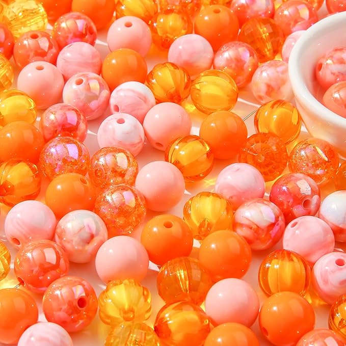 16mm Acrylic Beads 100pcs Orange Focal Spacer Bead Chunk Bubblegum Beads for DIY Crafting Necklace Bracelet Jewelry Making Keychain (Orange)
