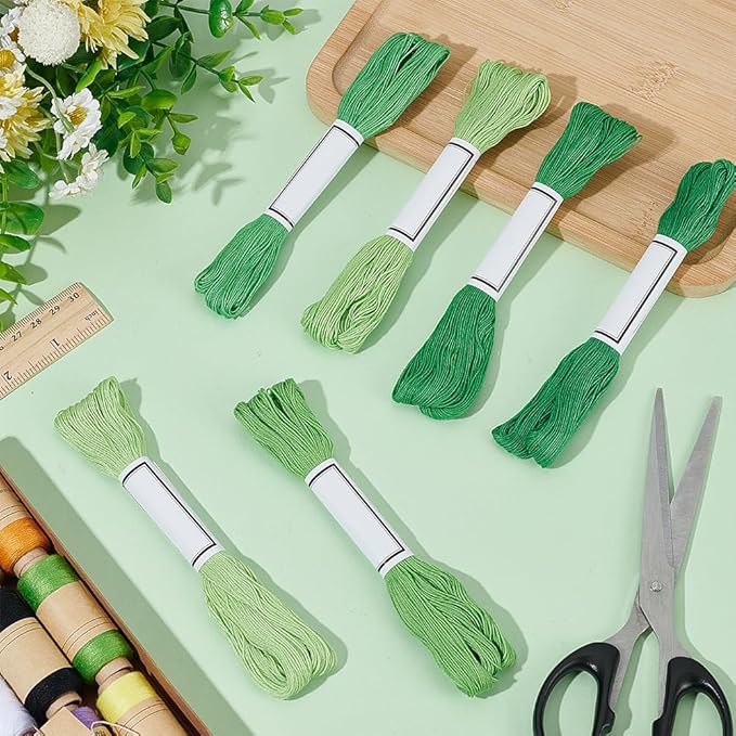 FREEBLOSS 6Pcs Sashiko Thread Sashiko Skein 6 * 50M Pure Cotton Embroidery Thread Japanese Sewing Threads Quilting & Embroidery Sewing Kit Supplies 6 Green Theme Colors
