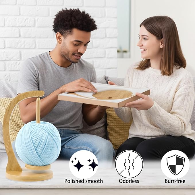 Yarn Holder for Crocheting and Knitting, Wooden Yarn Spinner with Magnetic Rotating Mechanism,Gift for Crocheter and Knitter(Natural)