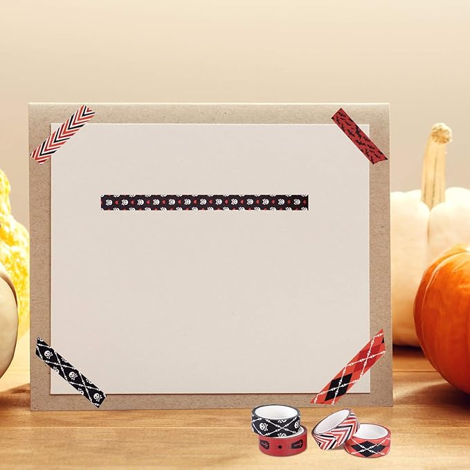 12 Rolls Washi Tape with Bat Ghost Bones Patterns - DIY Halloween Tape Wrappings Kits for Festivals & Decorations