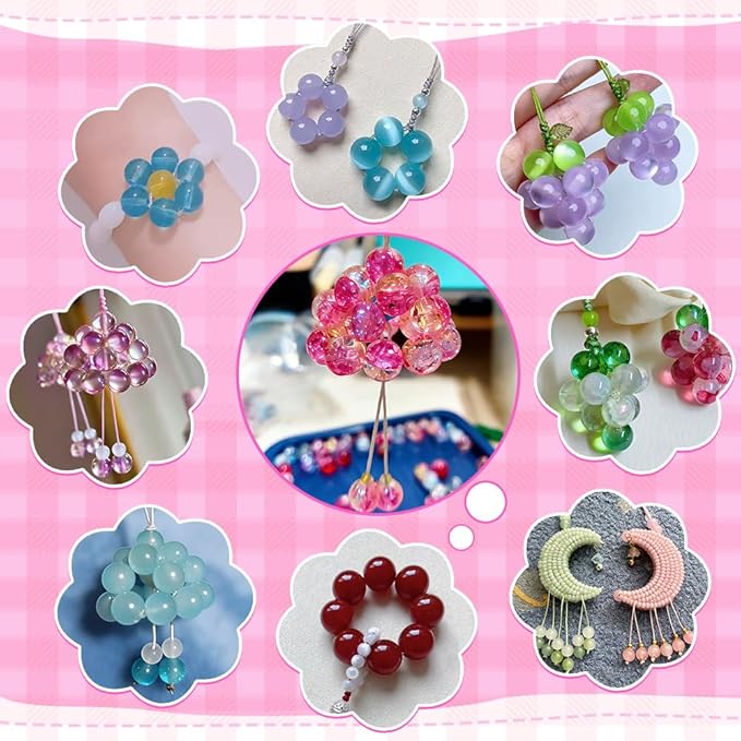 DIPSEOI 8mm Glass Beads for Bracelet Kit - 900 Pcs Jewelry Making Kits Bead DIY with Spacer Charms (Pink Series)
