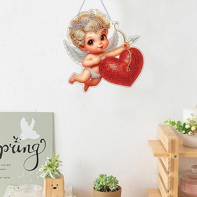 Zyvoreva DIY Cupid Diamond Art Painting Kits for Adults, Valentine's Day Special Shape Double Sided Acrylic Rhinestone Painting, Window Wall Hanging Ornament Pendants for Home Garden Decor