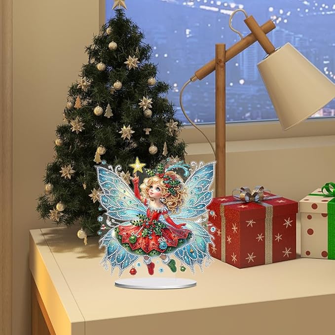 LAKEQUILL Christmas Diamond Art Painting Kits, Angel Girl Tabletop Ornament, Stand Up Diamond Art Desktop Kits for Home Office Decor, New Year Gift