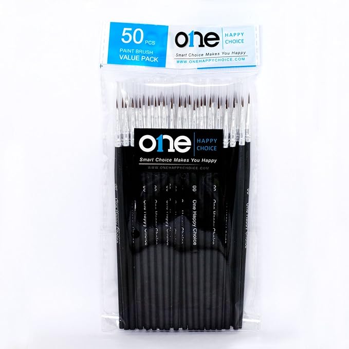50 Pcs Pack of Synthetic Fine Detail Paint Brushes Set for Miniature, Scale Model, Art Painting in Acrylic, Oil, Watercolor - Pointed Round (Size #00 (Small))