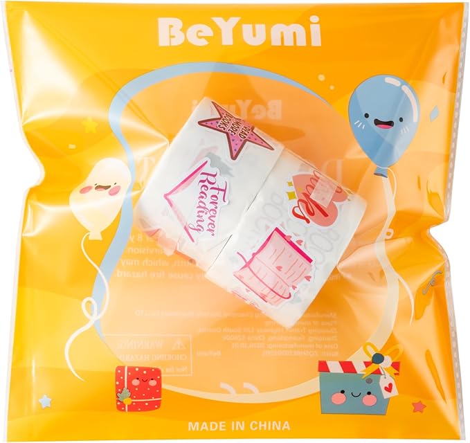 beyumi pink bookish sticker roll - 1000pcs pink bookish stickers in 2 rolls waterproof reading book aesthetic kindle decals gift laptop bottle scrapbook luggage envelope decor for kids girl book lover