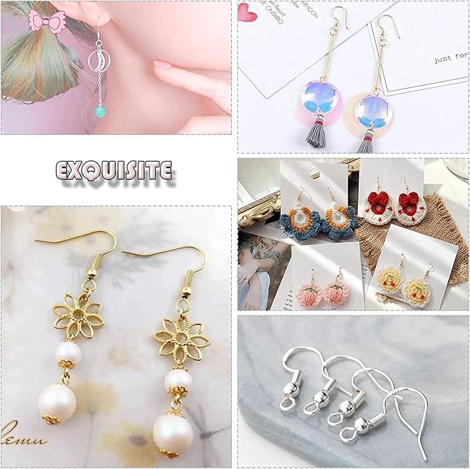 hypoallergenic earring hooks 500 pcs/75 pairs, earring making kit,ear wires fish hooks with jump rings and clear silicone backs stoppers