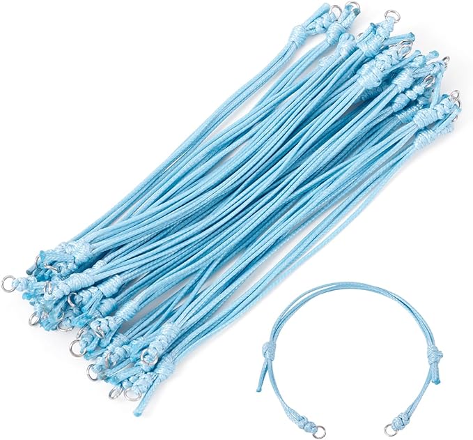 KISSITTY 20pcs Adjustable Bracelet Cords for Connector Charms Waxed Polyester Thread Cord Sky Blue Color Half Finished Bracelet for Friendship Bracelets Jewelry Making