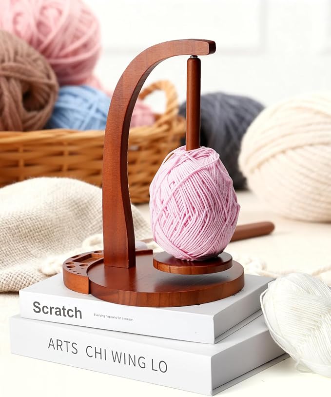 eZAKKA Crochet Yarn Holder for Crocheting, Upgraded Magnetic Wooden Yarn Stand with Organizer Base, Portable Crochet Yarn Holder Spinner for Knitting Accessories Crochet Tools, Crochet Gift for Women