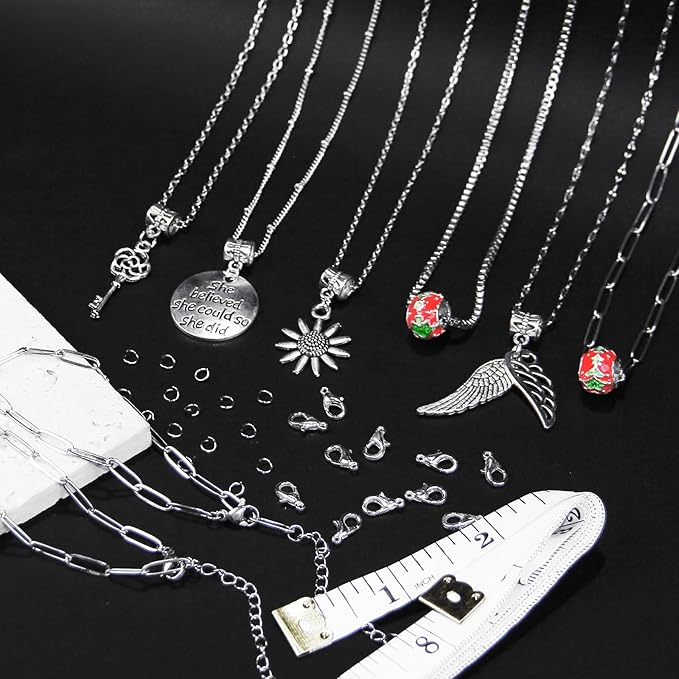 Stainless Steel Necklace Chain for Jewelry Making, 42.6 Feet 6 Roll Silver Necklace Jewelry Chains for DIY Necklaces Bracelets Keychain Craft Making Supplies with Jump Rings Lobster Clasp Connector