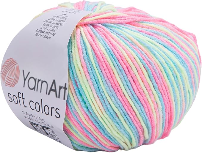 YarnArt Soft Colors - Variegated Sport Yarn 55% Cotton 45% Acrylic - 1 Skein/Ball 50g 174 Yds - Soft Knitting Cotton for Amigurumi