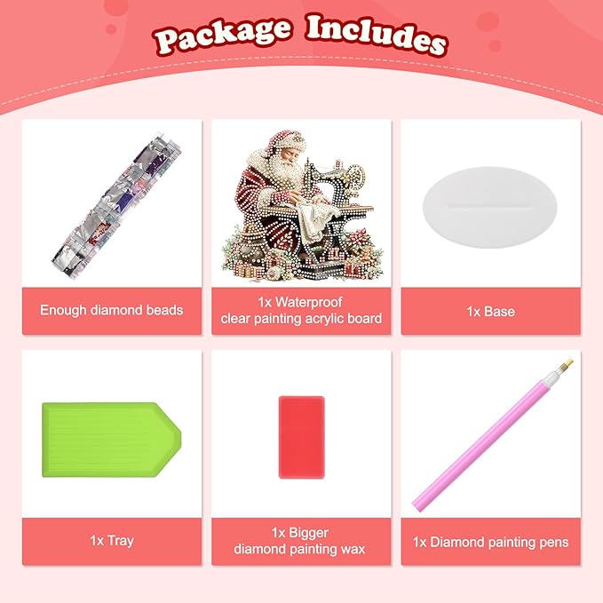 Diamond Art Kits for Adults, Santa Claus with Sewing Machine, Special Shaped Rhinestone Diamond Art Christmas Ornaments, Santa's Domestic, Diamond Painting Desktop Ornament Gem Art crafts Home Decor