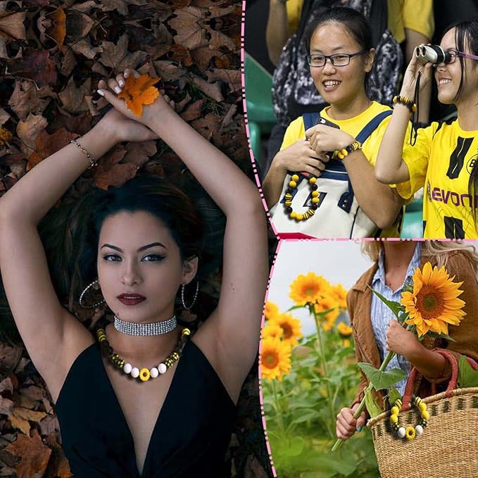 132pcs Butterfly Silicone Beads Bracelet Making Kit, 15mm Yellow Black White Round Silicone Bead Bulk, Sunflower Craft DIY Keychain Wristlet Jewelry Making with Elastic Rope
