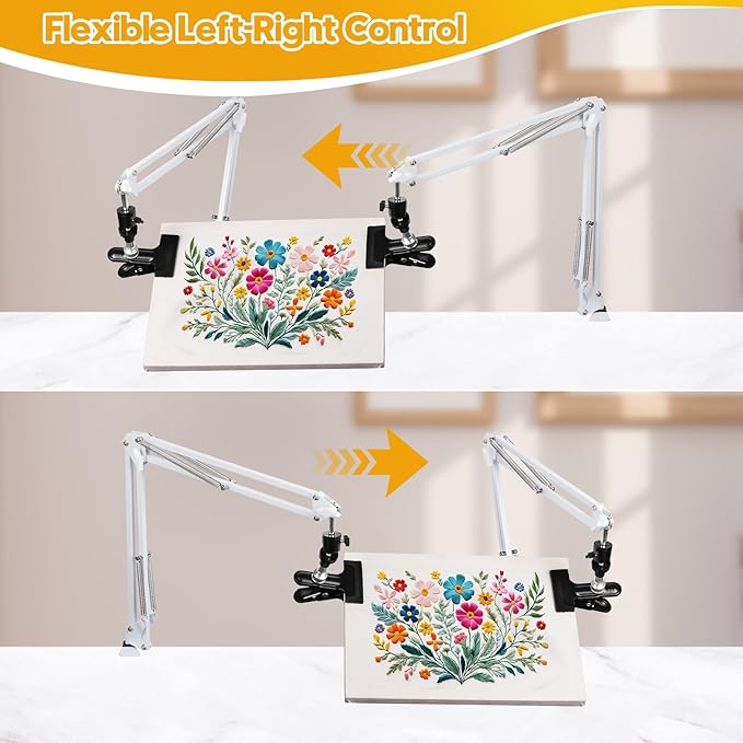 2 sets adjustable embroidery hoops stand for hand work,white cross stitch frame with 360° rotation,needlework frame, embroidery stand suitable for embroidery kit,hoop/tablet/phone holder desk stand