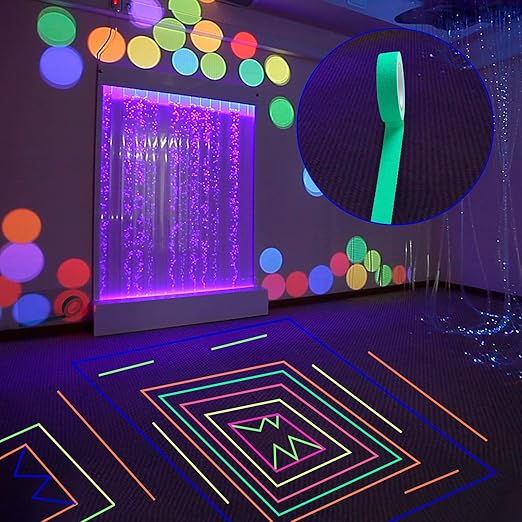 6 Colors Neon Tape for Fluorescent UV Blacklight Glow in The Dark Tape for Party Decoration, 0.6 inch x 16.5 ft