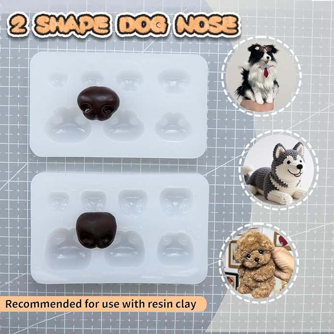 Nuvretk 7 Cute Silicone Molds for Needle Felting - Dog Nose Shapes for Stuffed Animals, DIY Crafts, and Accessories (Triangle)