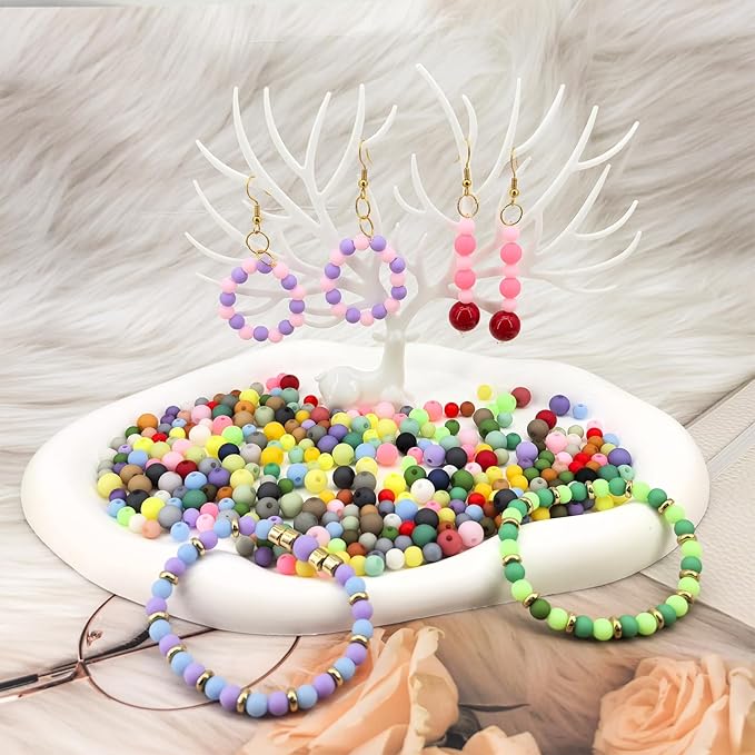 2100Pcs 6mm Matte Acrylic Round Beads for Jewelry Making, 28 Colors Frosted Round Beads for Bracelets Making Kit Candy Color Plastic Bubble Gum Bead Pastel Loose Bead Bulk for DIY Necklace Crafts