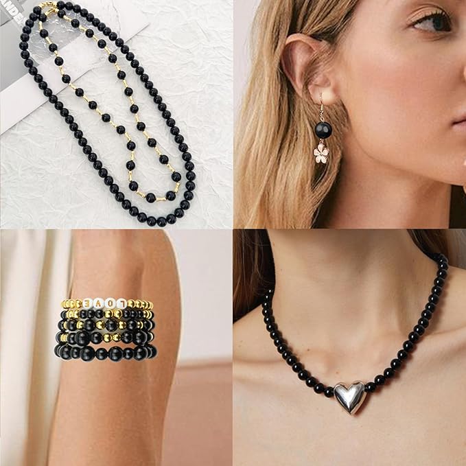 2116PCS Beads for Bracelets Black Pearl Bracelet Making Kit Bracelet Kits Bracelet Bead Kits Small Pearl Beads and Gold Bead Beading Kit for Bracelets Jewelry Making Kit for Adult