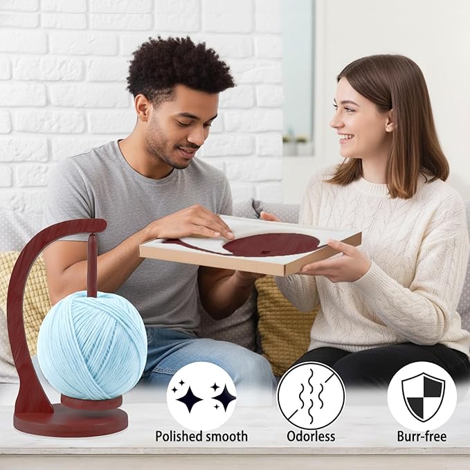 Yarn Holder for Crocheting and Knitting, Wooden Yarn Spinner with Magnetic Rotating Mechanism,Gift for Crocheter and Knitter(Brown)