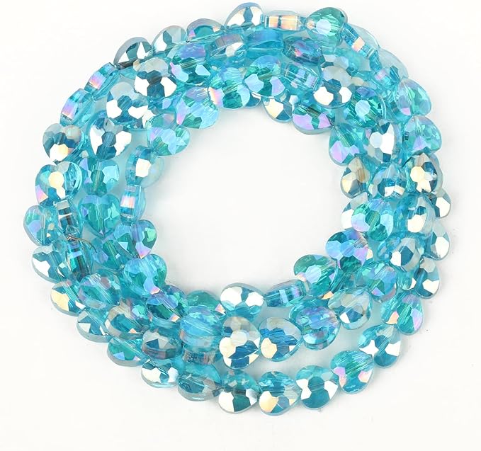 70pcs 8mm Valentine's Day AB Blue Faceted Heart Beads for Jewelry Making Crystal Glass Beads for Bracelets Necklace Crafts, Friendship Bracelet Kit, Love Gifts