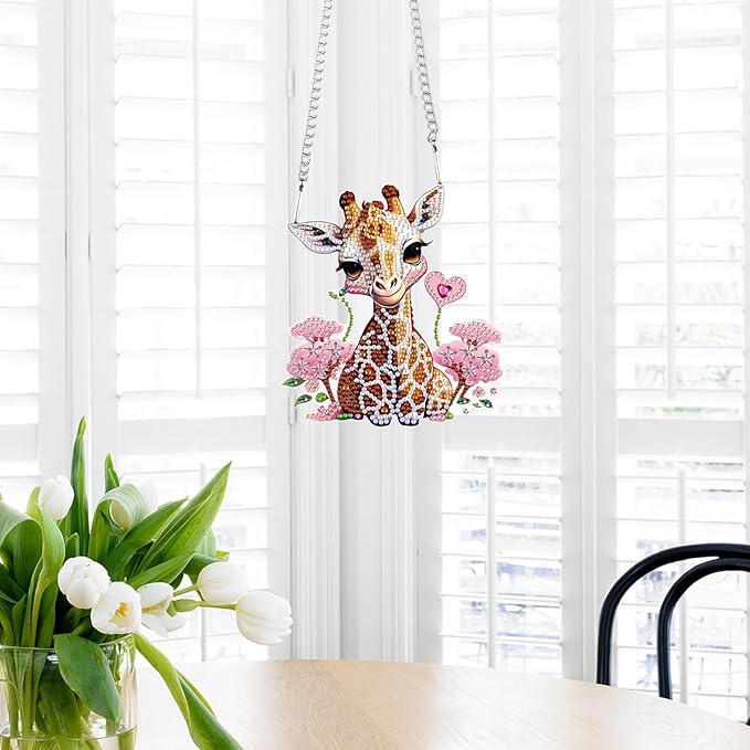 Giraffe Diamond Painting Hanging Pendant Kit for Adults, DIY Acrylic Special Shaped Rhinestone Diamond Art Sun Catcher, Window Wall Door Decor for Home or Garden, Valentine’s Day Birthday Gift