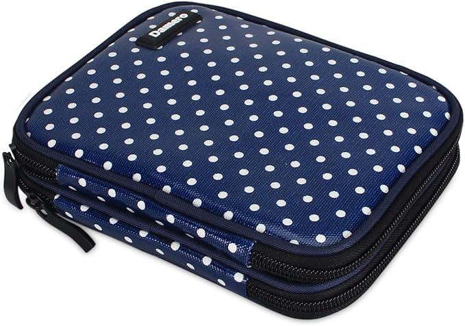 Damero Crochet Hook Case, Travel Storage Bag for Various Crochet Needles and Accessories, Lightweight and Compact, Easy to Carry, Medium, Blue Dots (No Accessories Included)