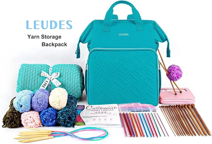 Leudes Knitting Bag Backpack,Yarn Storage Organizer Large Crochet Bag Tote Christmas Gift Yarn Holder Case for Carrying Projects,Knitting Needles (Turquoise)