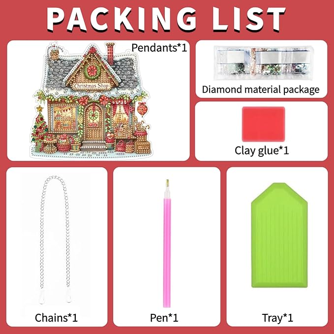 Christmas Shop Diamond Art Kits for Adults, DIY Pendant Diamond Painting Kits for Beginners, 5D Special Shape Full Drill Hanging Diamond Gem Art Painting Kits for Window Suncatchers for Home Decor