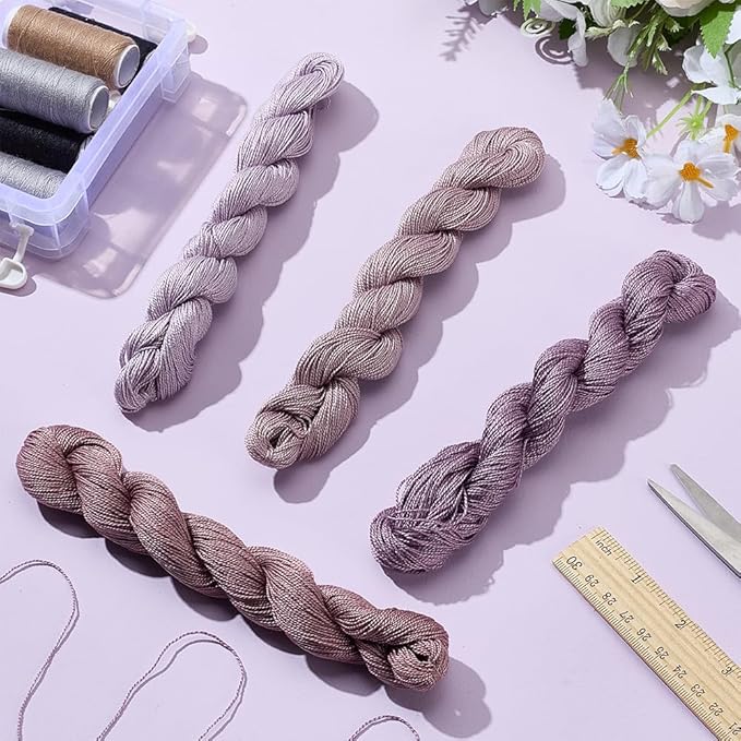 FREEBLOSS 4 Pcs Sashiko Thread Sashiko Skein 4 * 100 M Pure Cotton Embroidery Thread Japanese Sewing Threads Quilting & Embroidery Sewing Kit Supplies 4 Purple Theme Colors