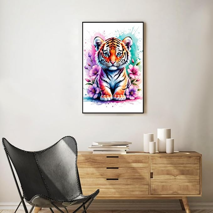 Okarina Framed Paint by Numbers Kit for Adults Beginner Tiger, Adult Paint by Number Kits on Canvas Framed Animal, DIY Acrylic Oil Painting by Numbers with Frame, Perfect for Home Decor 8 X 12 Inch